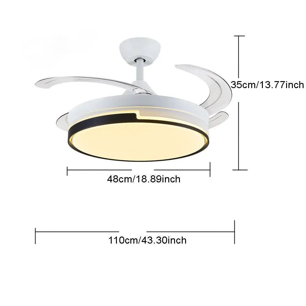 42'' Ceiling Fan 72W LED Light Retractable Blade and Remote Control 3 Colors jorunhe.com
