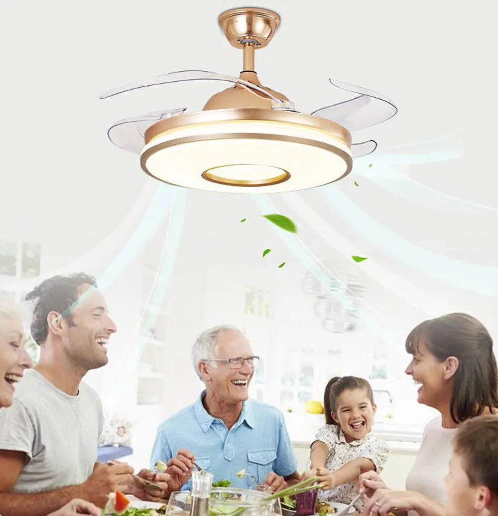 48'' Ceiling Fan 96W LED Light Retractable Blade and Remote Control 3 Colors jorunhe.com