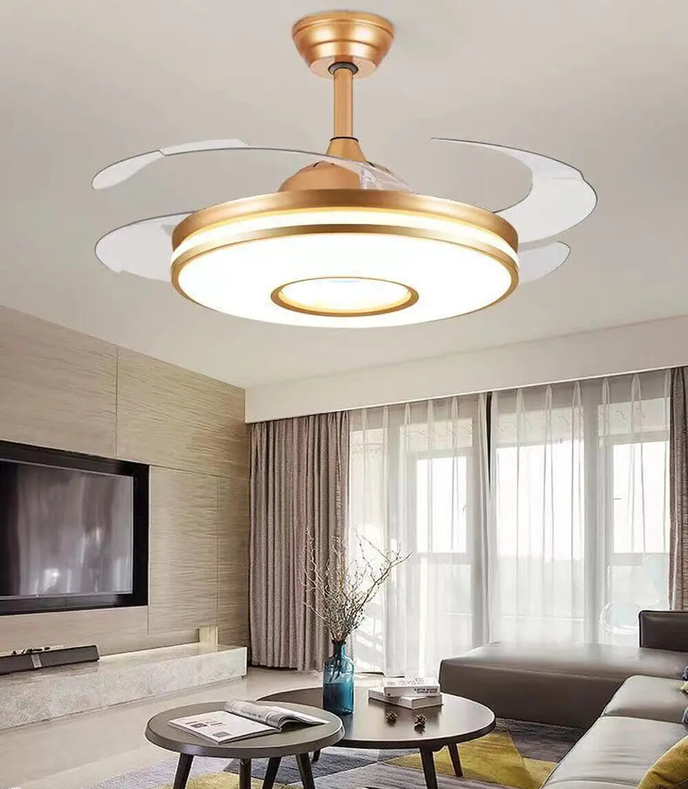 48'' Ceiling Fan 96W LED Light Retractable Blade and Remote Control 3 Colors jorunhe.com