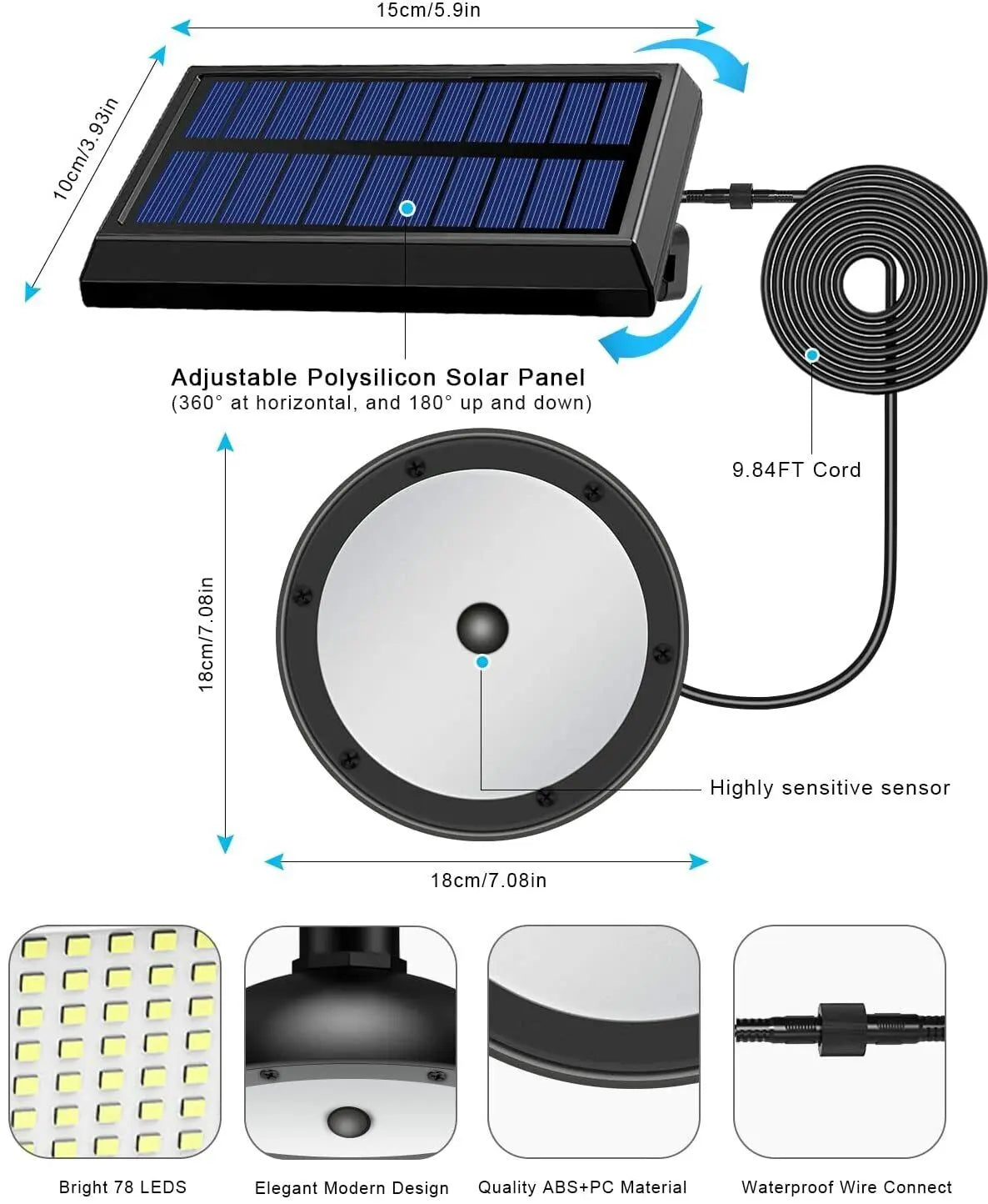 78 LEDs Solar LED Light Waterproof Pendant Outdoor Sensor Lights Remote Control jorunhe.com