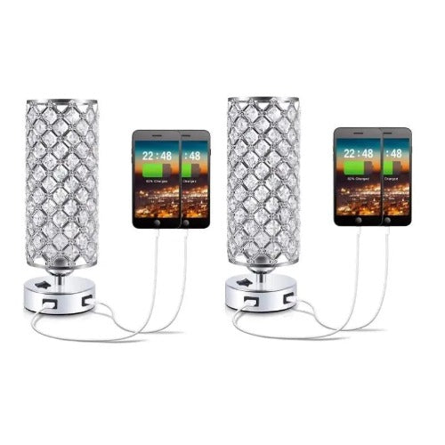 Crystal Table Desk Lamp,Set of 2, Modern Bedside Table Lamp, Nightstand Decorative Room Table Lamp, Sliver Lamp Shade Night Light Fixture for Living Room/Bedroom/Dining Room/Kitchen jorunhe.com