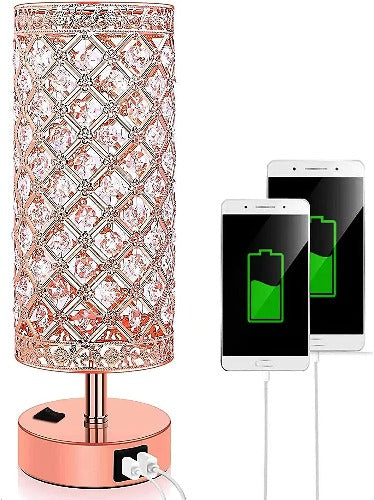Crystal USB Bedside Lamp, Bedside Table Lamp with Dual USB Charging Port, Elegant Modern Bedroom Lamp, Crystal Table Lamps Ideal for Bedroom, Living Room, Guest Room jorunhe.com