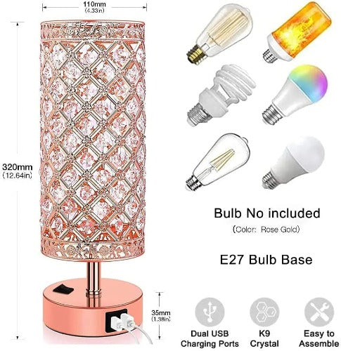 Crystal USB Bedside Lamp, Bedside Table Lamp with Dual USB Charging Port, Elegant Modern Bedroom Lamp, Crystal Table Lamps Ideal for Bedroom, Living Room, Guest Room jorunhe.com