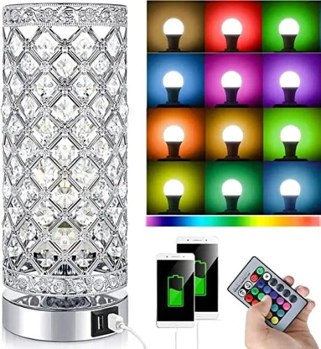 Crystal USB Bedside Lamp, Bedside Table Lamp with Dual USB Charging Port, Elegant Modern Bedroom Lamp, Crystal Table Lamps Ideal for Bedroom, Living Room, Guest Room, Office (LED Bulb Included) jorunhe.com