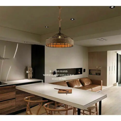 Industrial Retro Hemp Rope Iron Pendant Ceiling Light Bases Chandeliers Fixtures jorunhe.com