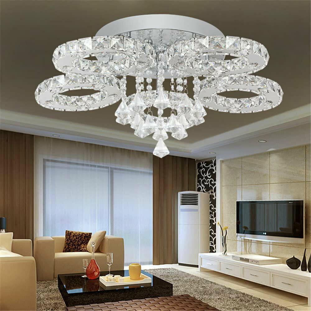 Modern 5 Rings LED Crystal Ceiling Light Flush Mount Large Crystal Chandelier jorunhe.com