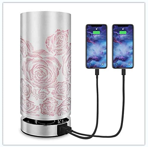 Modern Bedside Table Lamp with USB Port, Table Desk Lamp, Nightstand Decorative Room Table Lamp, Sliver Lamp Shade Night Light Fixture for Living Room/Bedroom/Dining Room/Kitchen jorunhe.com
