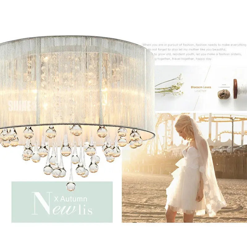 Modern Brushed Fabric Ceiling Light Fixtures Living Room Chandelier Pendant Lamp jorunhe.com