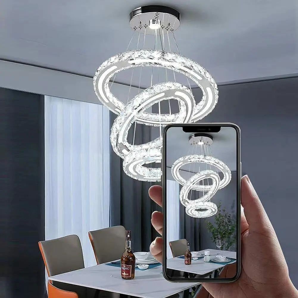 Modern Round 3 Ring Crystal 52W LED Pendant Lamp Chandelier Ceiling light Decor jorunhe.com