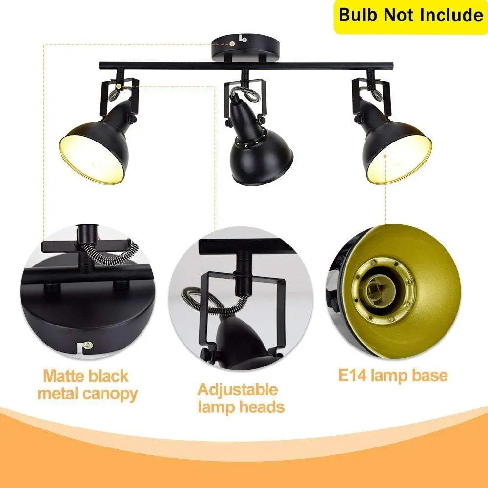 Retro 3 Way Ceiling Light Semi-Flush Ceiling Rotatable Spotlights Living Room jorunhe.com