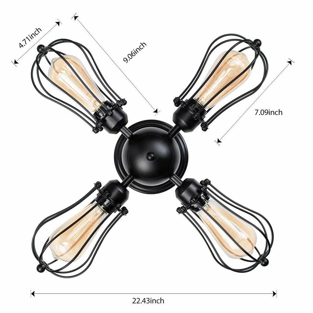 Vintage Ceiling Lights Adjustable Socket Retro 4-Lights Industrial Chandeliers jorunhe.com