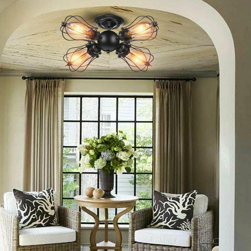 Vintage Ceiling Lights Adjustable Socket Retro 4-Lights Industrial Chandeliers jorunhe.com