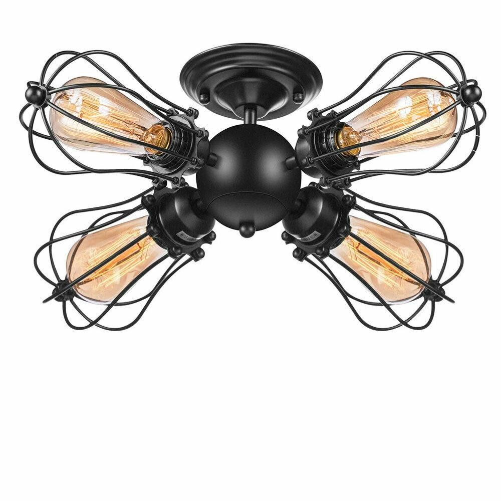 Vintage Ceiling Lights Adjustable Socket Retro 4-Lights Industrial Chandeliers jorunhe.com