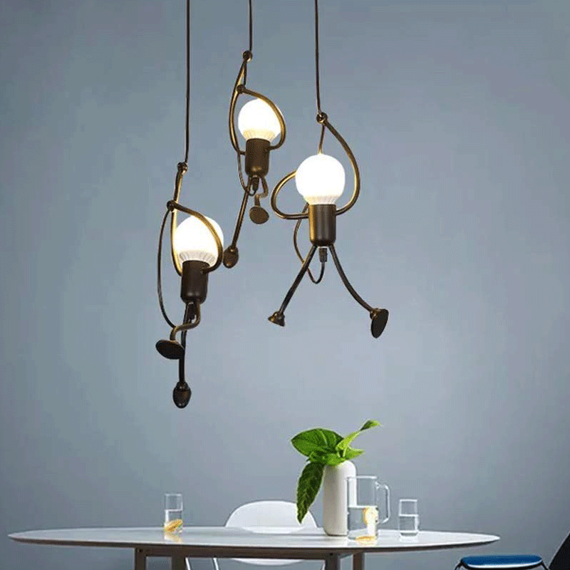 Retro Industrial Human Shape Figure Loft Chandelier Ceiling Light Pendant Lamp