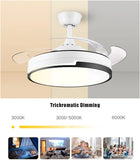 42'' Ceiling Fan 72W LED Light Retractable Blade and Remote Control 3 Colors jorunhe.com