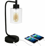 Industrial USB Table Lamp Fabric Bedside Table Lamp With Dual USB Charging Ports jorunhe.com