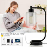 Industrial USB Table Lamp Fabric Bedside Table Lamp With Dual USB Charging Ports jorunhe.com