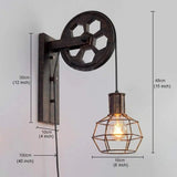 Loft Industrial Retro Wall Lamp Single Head Lifting Pulley Light Fixture jorunhe.com