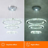 Modern 54W LED Ceiling Light 3 Crystal Ring Pendant Chandelier Lamp Home Decor jorunhe.com