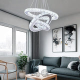 Modern 54W LED Ceiling Light 3 Crystal Ring Pendant Chandelier Lamp Home Decor jorunhe.com