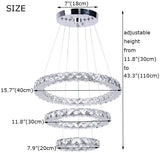 Modern 54W LED Ceiling Light 3 Crystal Ring Pendant Chandelier Lamp Home Decor jorunhe.com