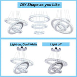 Modern 54W LED Ceiling Light 3 Crystal Ring Pendant Chandelier Lamp Home Decor jorunhe.com