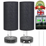 Modern USB Table Lamp Fabric Bedside Table Lamp With Dual USB Charging Ports