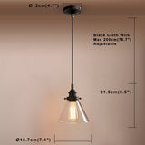 Pathson Retro Pendant Lighting with Clear Glass Shade and Metal Base Cap, Kitchen Light fixtures with Funnel Flared Style and Adjustable Textile Cord, Indoor Lamp for Bedroom Bathroom jorunhe.com