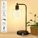 Touch Control Dimmable Glass Table Lamp with 2 USB Charging Ports Desk Lamp