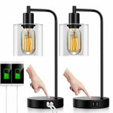 Touch Control Dimmable Glass Table Lamp with 2 USB Charging Ports Desk Lamp jorunhe.com