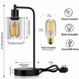 Touch Control Dimmable Glass Table Lamp with 2 USB Charging Ports Desk Lamp jorunhe.com