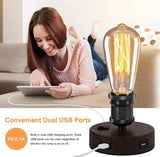 USB Table Lamp , Industrial Table Lamp with 2 USB Ports, Small Vintage Bedside Desk Lamp for Bedroom, Office, Living Room (Without Bulb) jorunhe.com