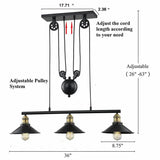 Vintage Pendant Light Industrial Pulley Ceiling Lights Chandelier Adjustable jorunhe.com